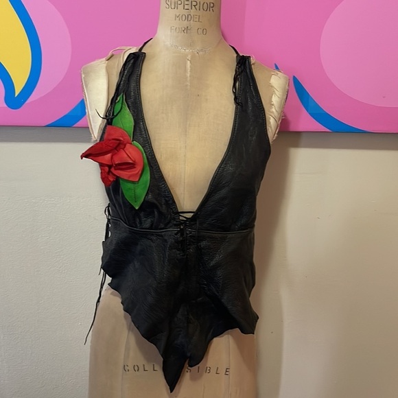 Artemis Leather Halter Top Rose Hand Made Vintage 1970s - Picture 2 of 12
